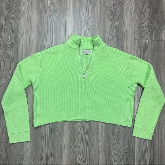 Urban Outfitters Lime Green Cropped Half Zip Sweater - Picture 1 of 4